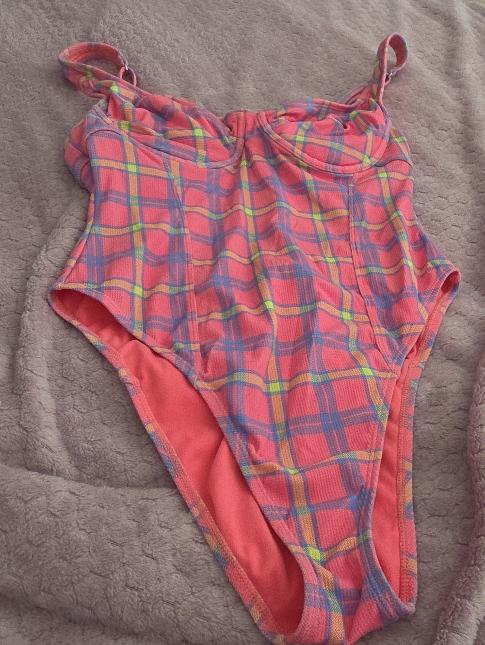 Forever 21 Pink Plaid One-Piece Swimsuit